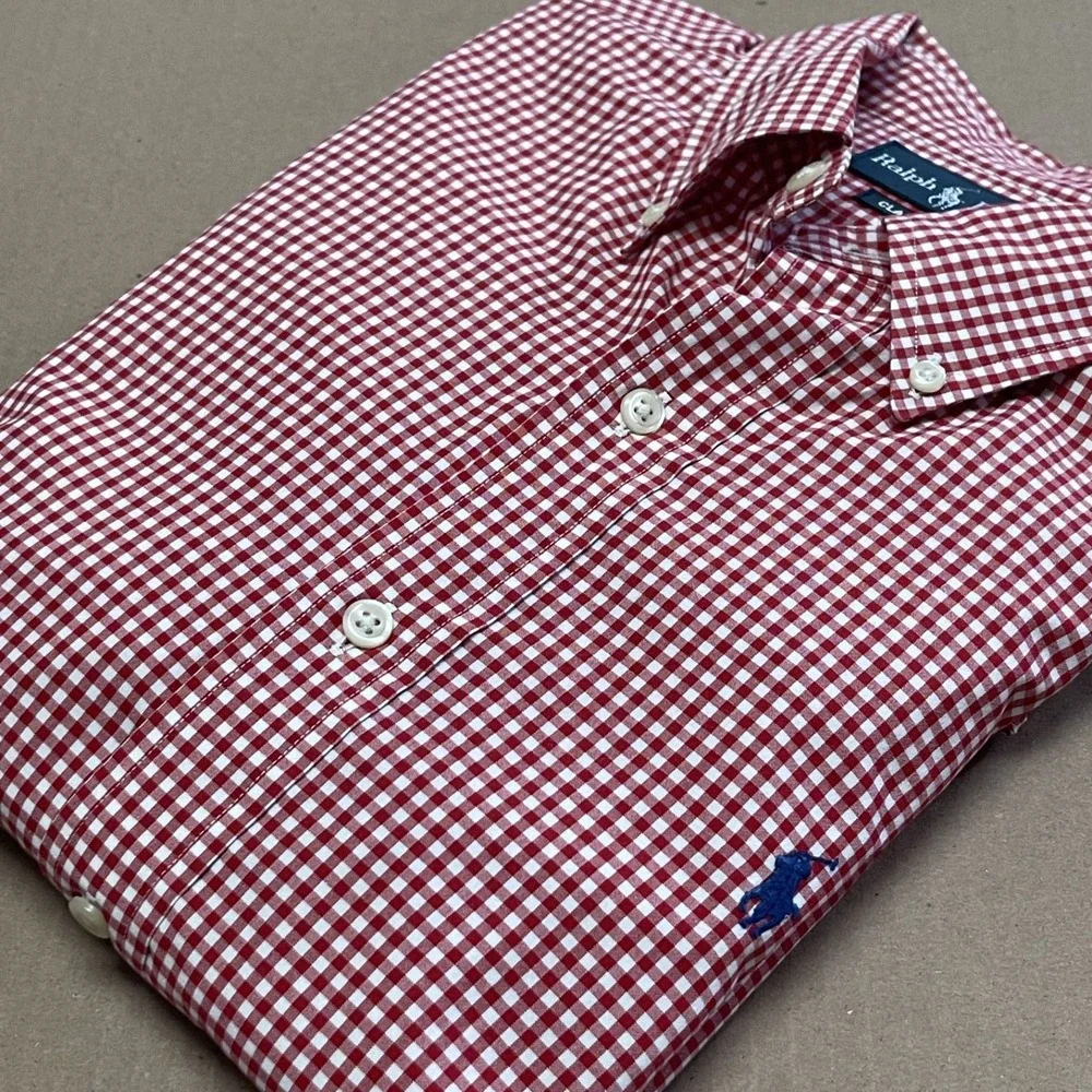 Vintage Polo Ralph Lauren Men's 16 32/33 Classic Fit Shirt Red Gingham Blue Pony